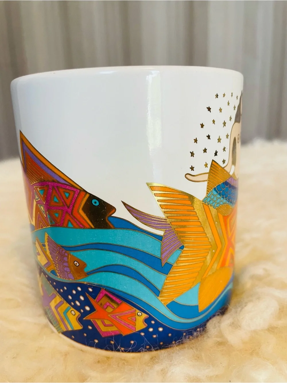 VTG Laurel Burch Sea Goddess Coffee Mug Cup Mermaid Gold Fish Moon Sun Seahorse